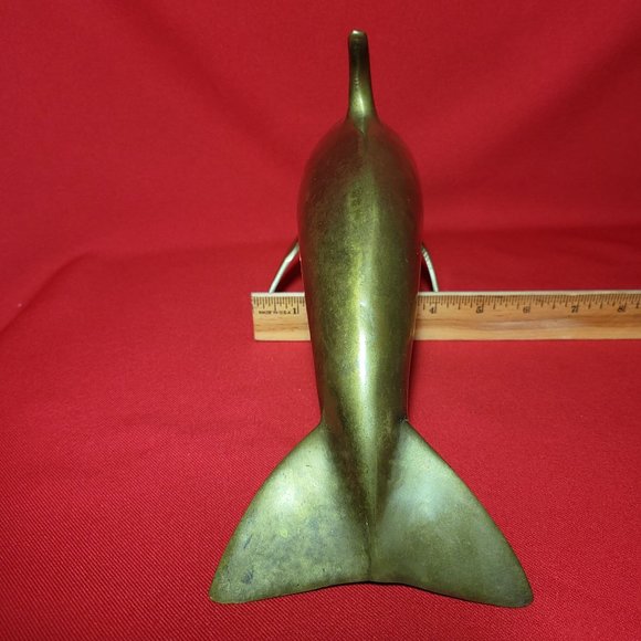 Vintage Mid Century Brass Dolphin Figurine 14" - Picture 8 of 11